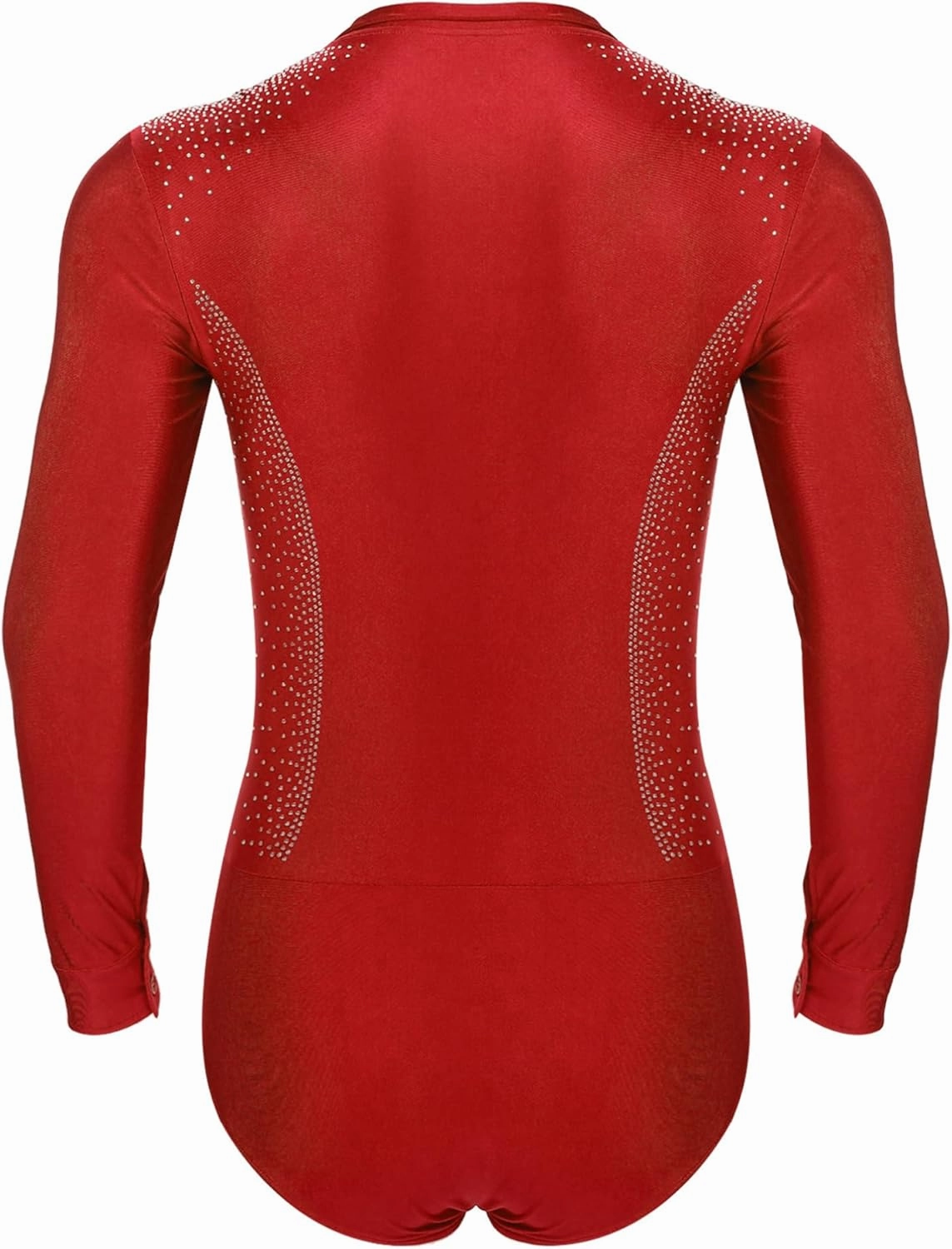 TiaoBug Men's Tango Latin Dance Leotard Shirts Shiny Rhinestone Long Sleeve Chacha Rumba Samba