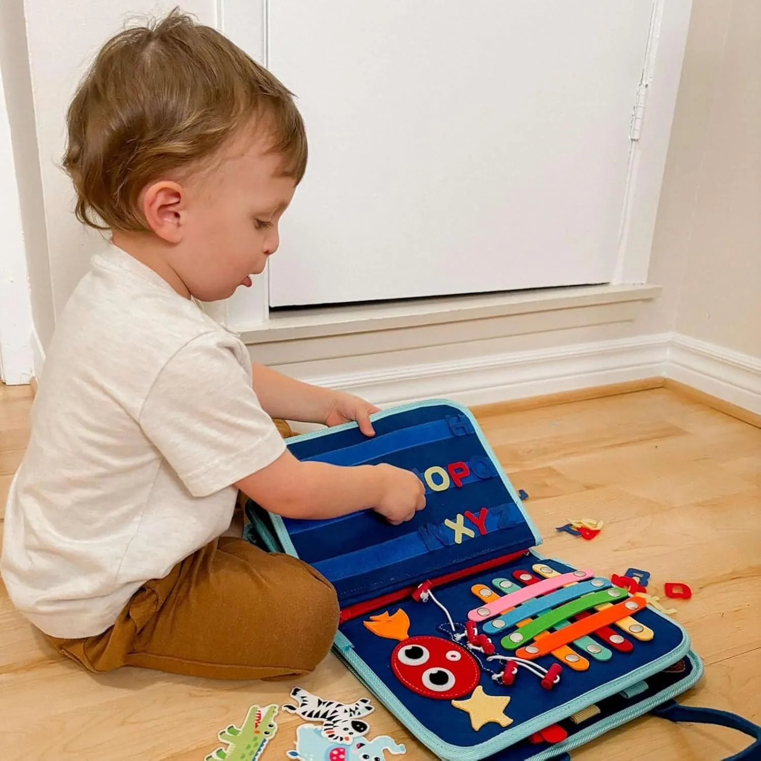 Tibatoes Busy Board, Tibatoes Toddler Montessori Busy Board, Tibatoes, Montessori Play Board for Long Car Rides and Summer Trips Boys Girls, No Screens, No Meltdowns, Just Focused Play (F)
