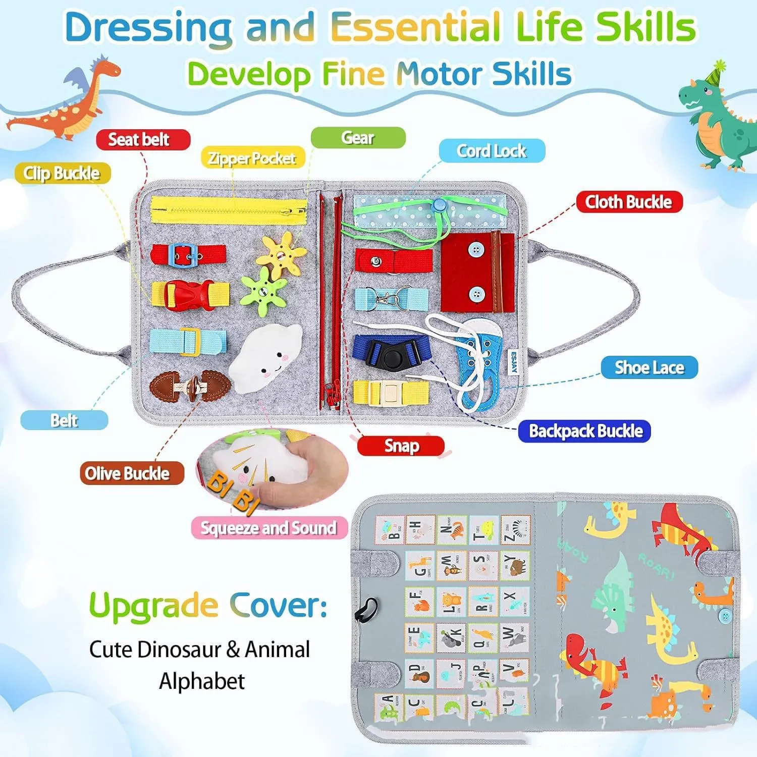 Tibatoes Montessori Busy Board, Tibatoes Montessori Play Board Busy Book for Long Car Rides and Summer Trips Boys Girls (F)