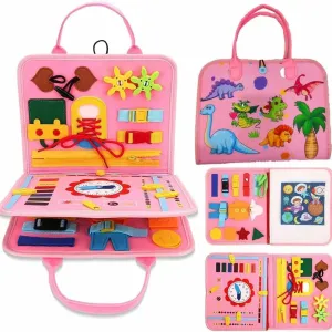 Tibatoes Montessori Busy Board, Tibatoes Montessori Play Board Busy Book for Long Car Rides and Summer Trips Boys Girls (F)