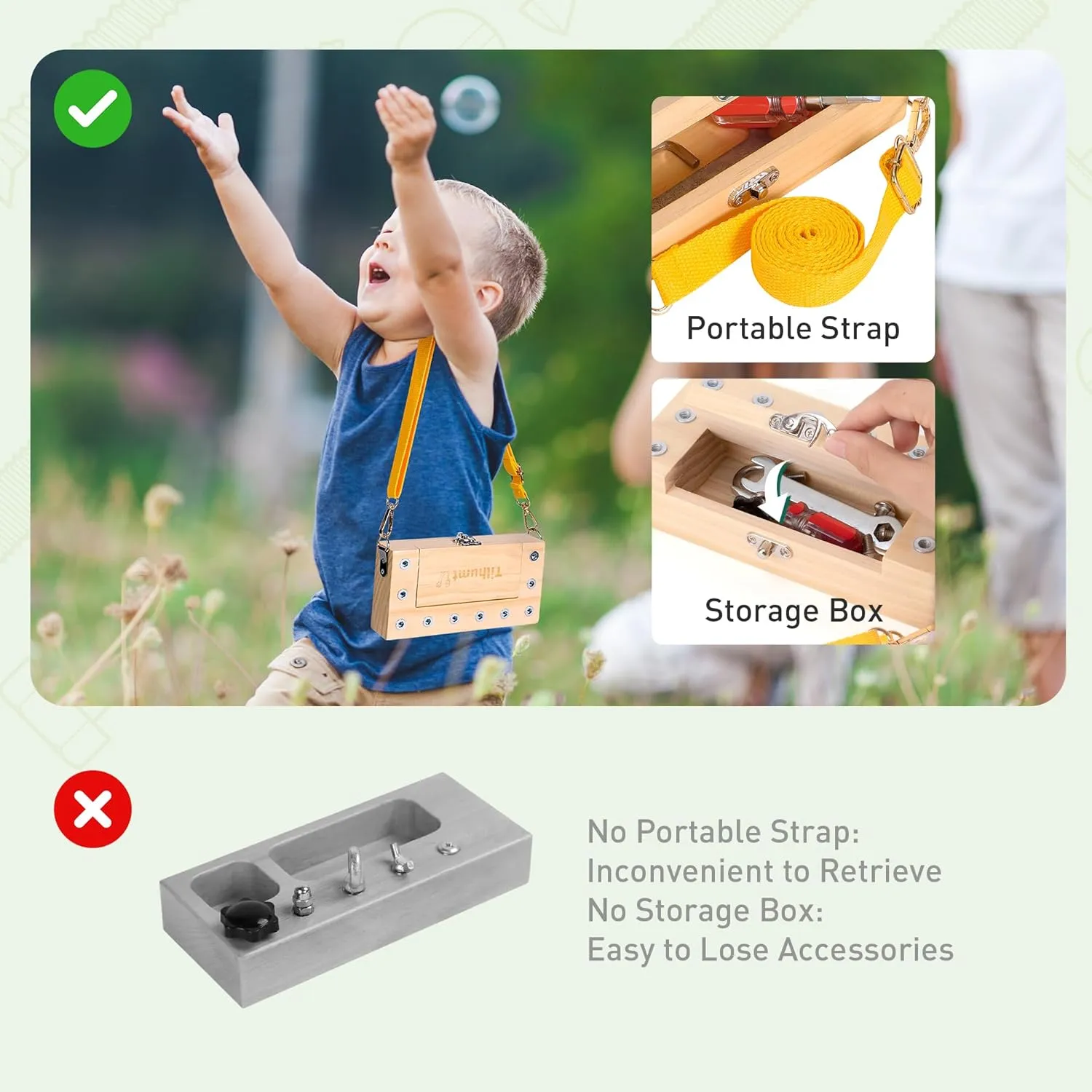 Tilhumt Montessori Screwdriver Board Set - Portable Kids Screwdriver Toy Set with Carry Strap & Storage Box, Nut/Bolt Montessori Learning Tools for Toddlers 3 4 5 Years