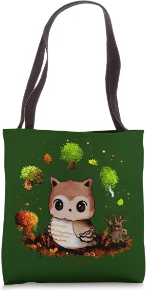 Tiny Woodys Cute Owl with Trees in the Forest Tote Bag