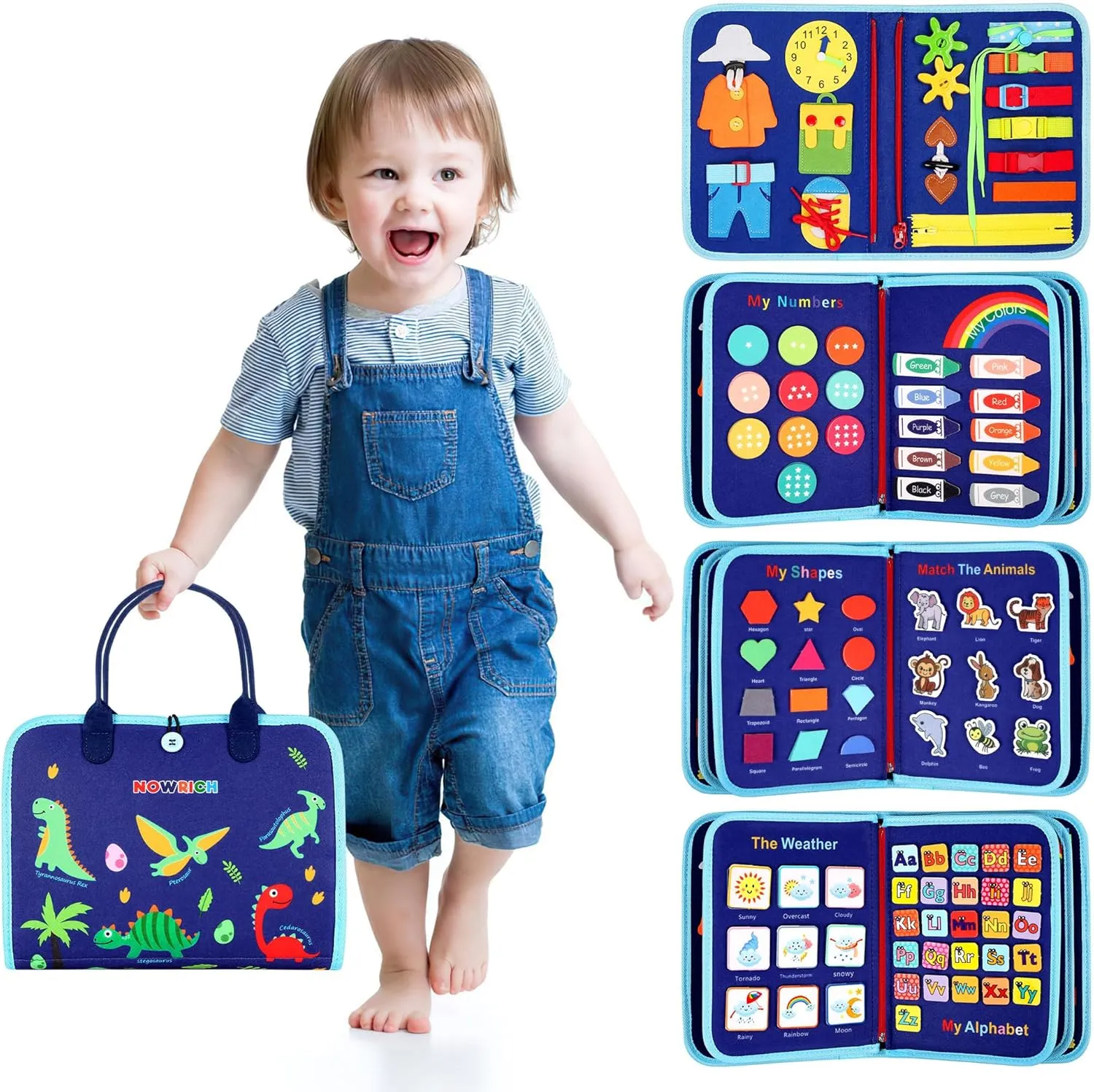 Toddler Busy Board for 1 2 3 Year Old Boys and Girls, Montessori Sensory Toys for Toddlers, Preschool Learning Activities Busy Book, Travel Toys for Airplane Car, Educational Birthday Gifts for Kids
