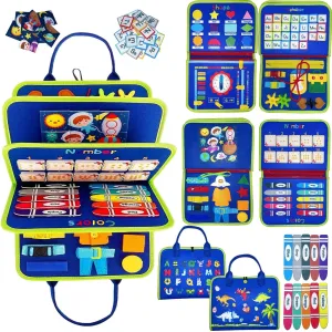Toddler Busy Board Montessori Toys, Sensory Busy Book for 3-12 Year Old Toddlers, Autism Educational Travel Toysfor Plane Car, Preschool Activities for Learning Fine Motor Skills, Gift for Boys Girls