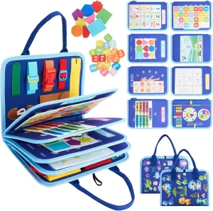 Toddler Busy Board Montessori Toys, Sensory Toys for 1 2 3 4 Year Old Boy, Busy Book Travel Educational Activities for Learning Fine Motor Skills Birthday Gifts (Blue Dinosaur/P10)