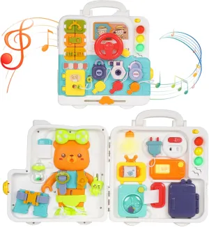 Toddler Busy Board Toys with Light Sound Montessori Sensory Travel Toys Kids Fine Motor Skill Learning Activity Board Early Educational Toy Motor Skills Developmental Toy Birthday Gift for Boy Girl