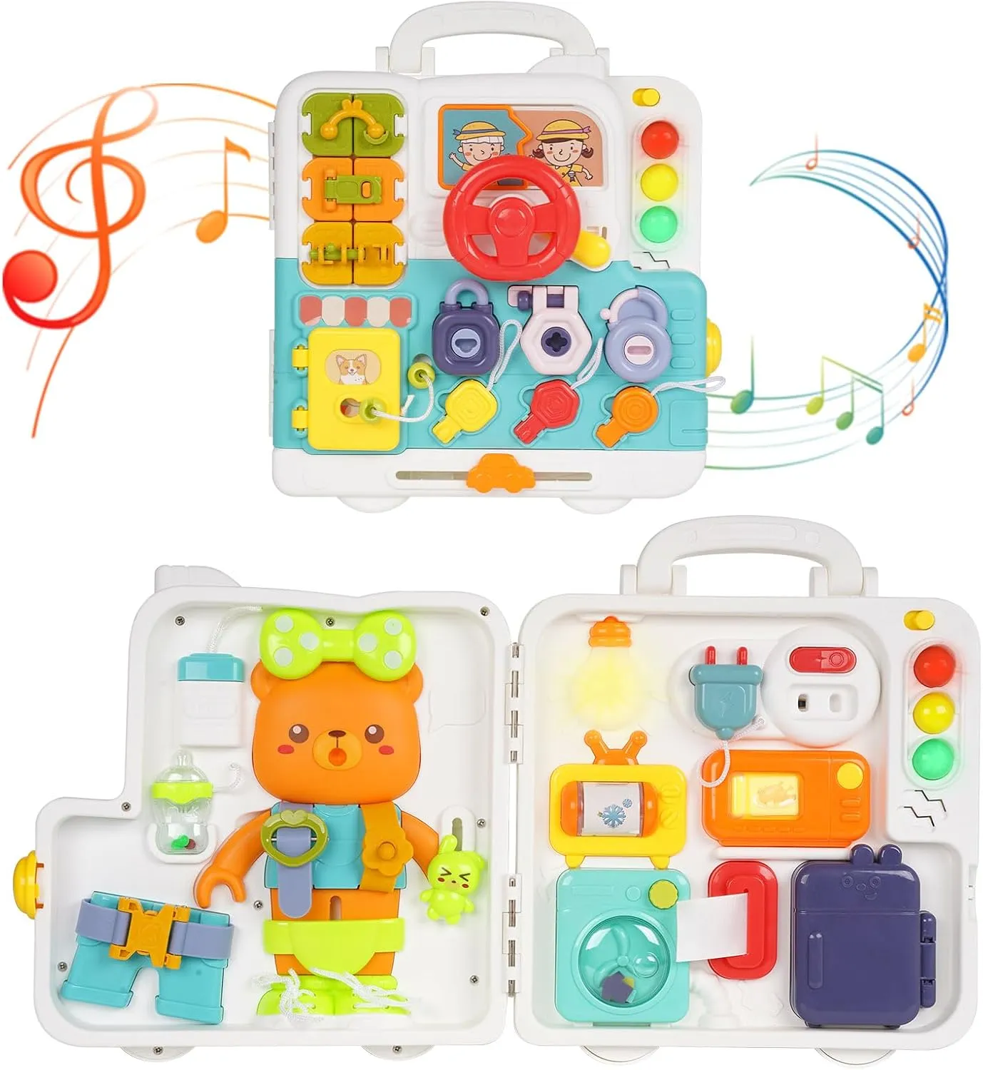 Toddler Busy Board Toys with Light Sound Montessori Sensory Travel Toys Kids Fine Motor Skill Learning Activity Board Early Educational Toy Motor Skills Developmental Toy Birthday Gift for Boy Girl