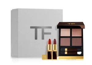 Tom Ford Eye Color Quad & Lip Color Mini Deluxe Set - Eye Color Quad in 31 Sous Le Sable Full Size and Mini Lip Color in Scarlet Rouge and Impassioned.