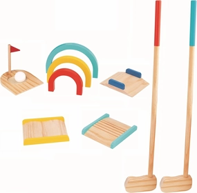 TOOKYLAND Kids Wooden Golf Set - 13pcs - 2 Player Game Set with Carry Bag, Ages 3 