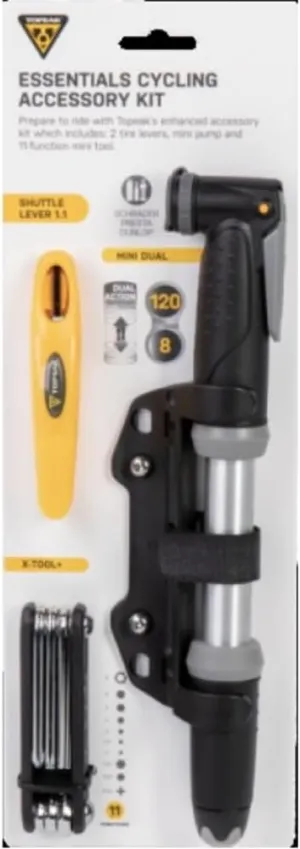 Topeak Essentials Cycling Accessory Kit, Includes Pump/Multi-Tool/Tyre Levers