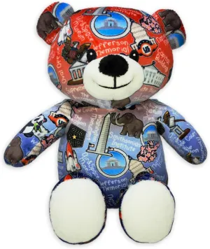 Totally United Washington DC Eco Friendly Teddy Bear Stuffed Animal; Ultra Soft and Cuddly Bear Plush for Kids 3 Years Old to Adults; Child-Safe Embroidered Eyes; (9" Tall)