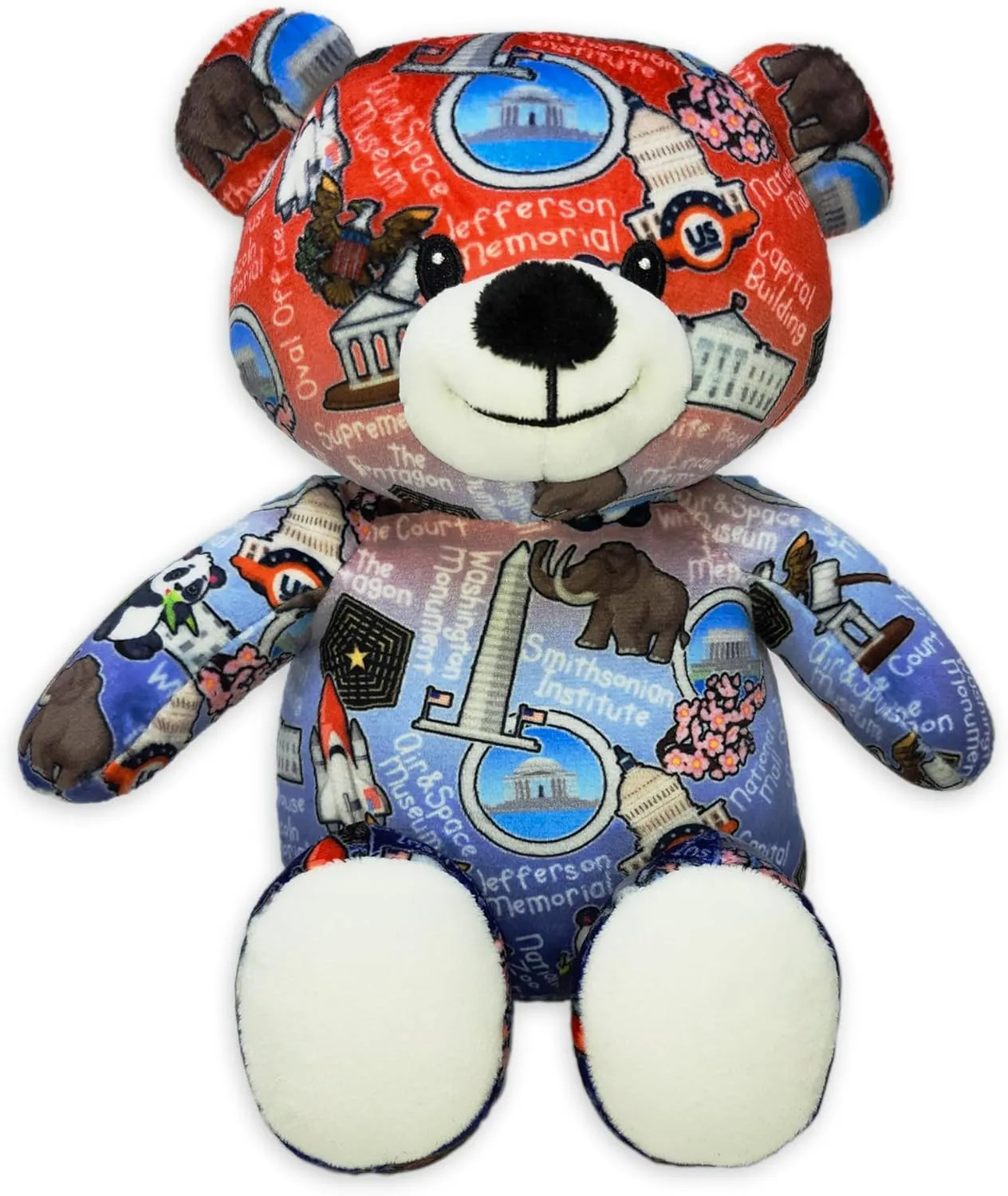 Totally United Washington DC Eco Friendly Teddy Bear Stuffed Animal; Ultra Soft and Cuddly Bear Plush for Kids 3 Years Old to Adults; Child-Safe Embroidered Eyes; (9" Tall)