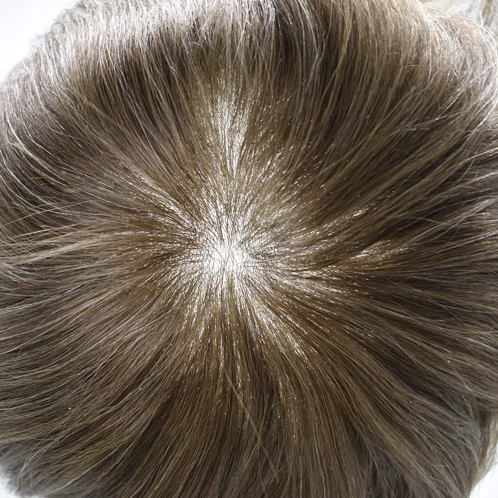 Toupee For Men 100% European Human Hair Toupee Men Natural Hairline Hair Pieces For Men Thin Skin PU V-Looped Hair System For Men Male Hair Prosthesis (8"x10"-90% Density, #5 MEDIUM LIGHT BROWN)