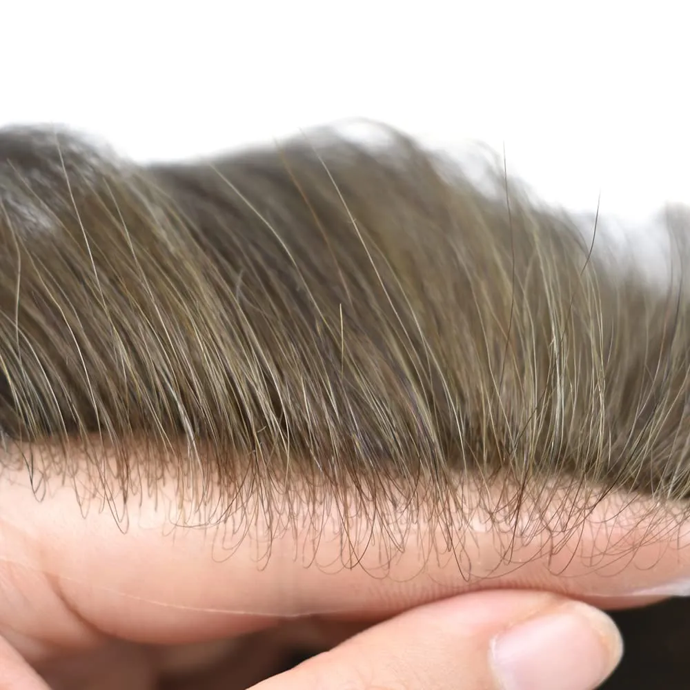 Toupee For Men 100% European Human Hair Toupee Men Natural Hairline Hair Pieces For Men Thin Skin PU V-Looped Hair System For Men Male Hair Prosthesis (8"x10"-90% Density, #5 MEDIUM LIGHT BROWN)