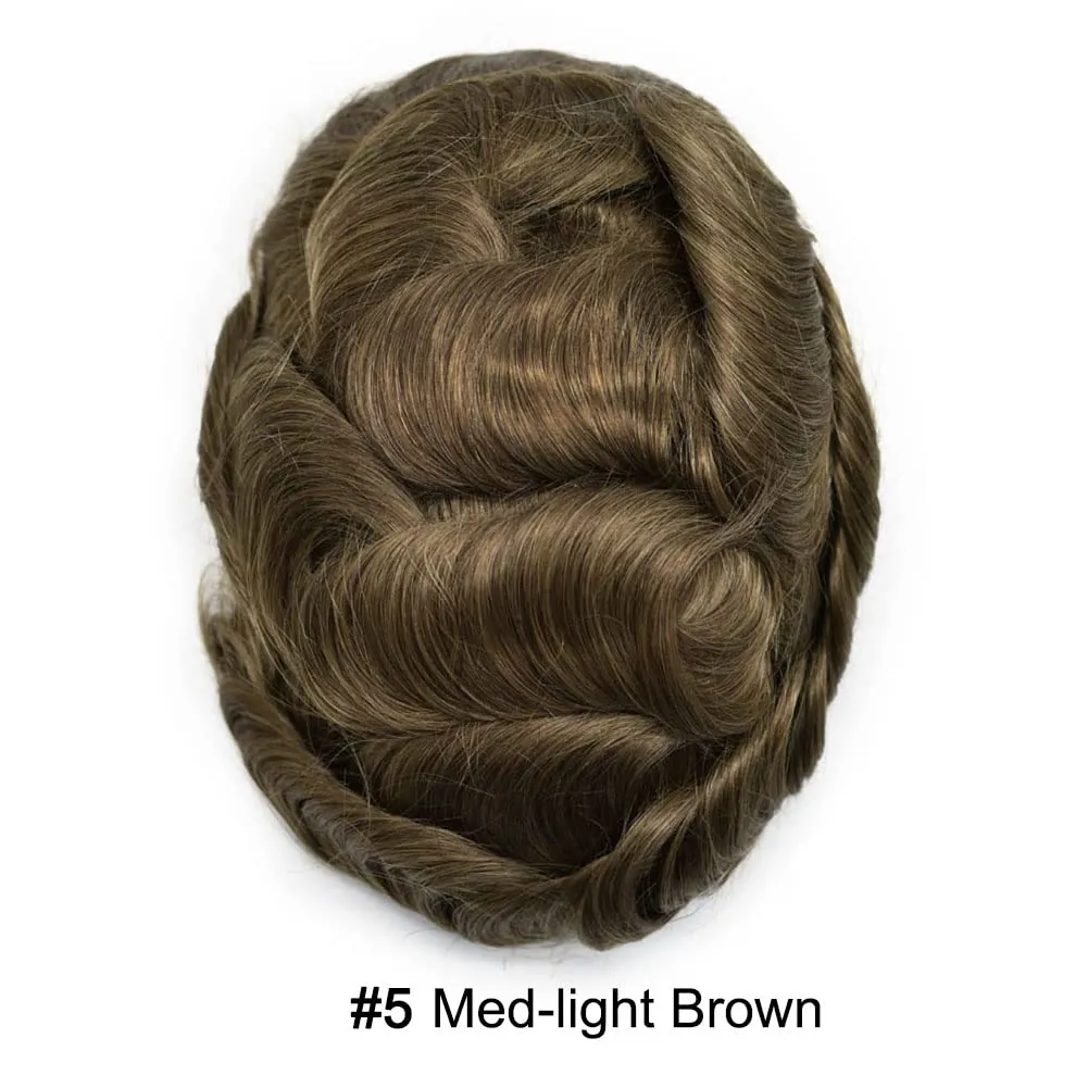 Toupee For Men 100% European Human Hair Toupee Men Natural Hairline Hair Pieces For Men Thin Skin PU V-Looped Hair System For Men Male Hair Prosthesis (8"x10"-90% Density, #5 MEDIUM LIGHT BROWN)