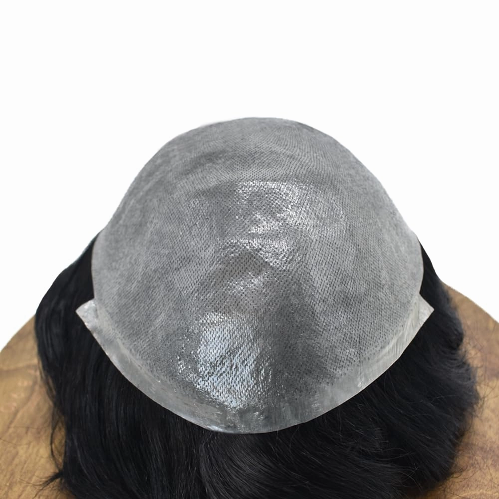 Toupee For Men Real Human Hair Men Toupee Hair Pieces For Men Thin Skin V-Looped Hair System For Men Natural Hairline Male Hair Prosthesis 8"x10"-90% Density, #1 JET BLACK