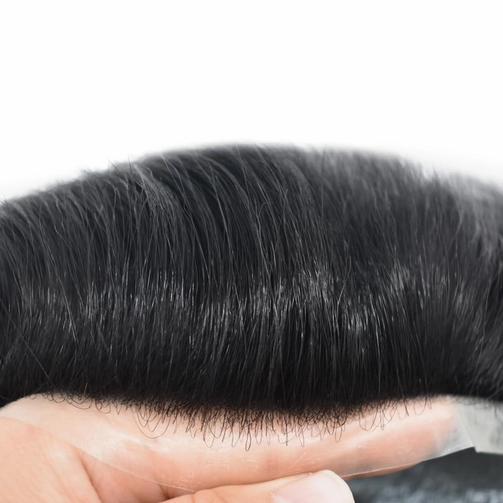 Toupee For Men Real Human Hair Men Toupee Hair Pieces For Men Thin Skin V-Looped Hair System For Men Natural Hairline Male Hair Prosthesis 8"x10"-90% Density, #1 JET BLACK