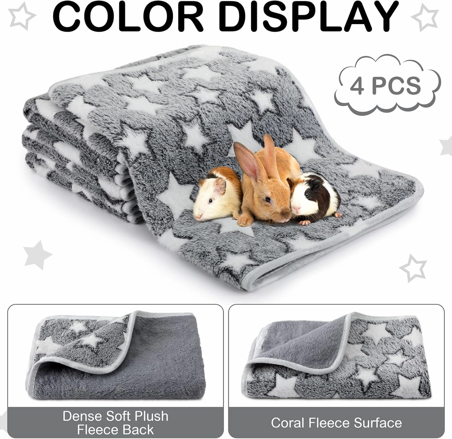 Tranqun 4 Pcs Waterproof Dog Blankets 30 x 21 Inch Washable Puppy Blankets for Small Dog Reusable Pet Pee Pad Soft Reversible Fleece Cat Blanket Sleep Floor Mat for Guinea Pig Cage Liners (Gray)