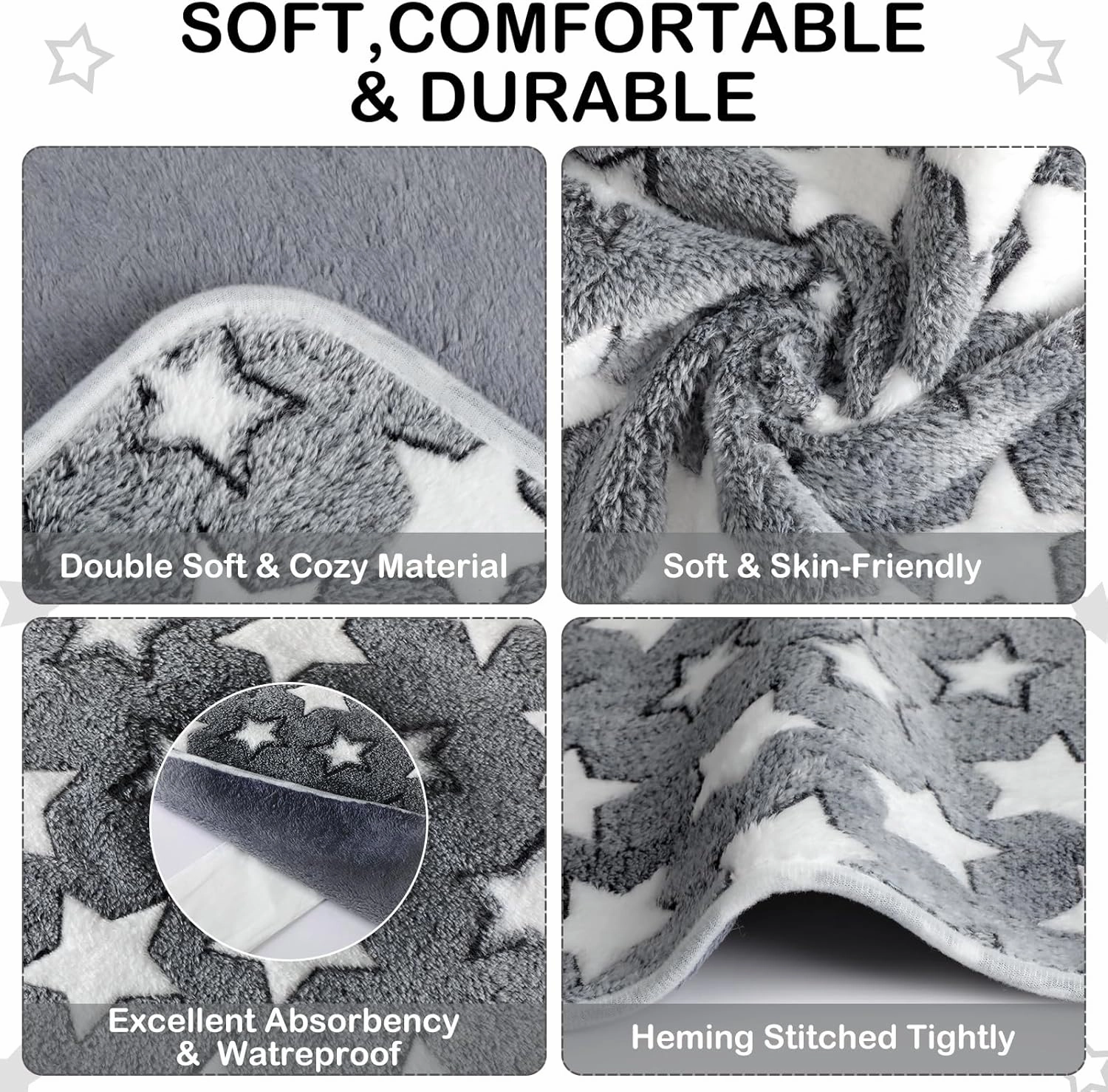 Tranqun 4 Pcs Waterproof Dog Blankets 30 x 21 Inch Washable Puppy Blankets for Small Dog Reusable Pet Pee Pad Soft Reversible Fleece Cat Blanket Sleep Floor Mat for Guinea Pig Cage Liners (Gray)