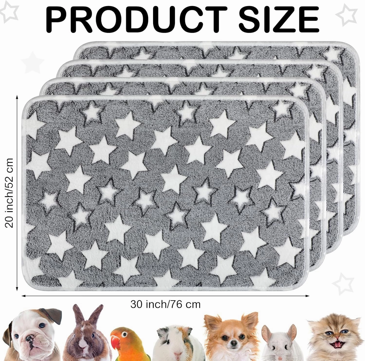 Tranqun 4 Pcs Waterproof Dog Blankets 30 x 21 Inch Washable Puppy Blankets for Small Dog Reusable Pet Pee Pad Soft Reversible Fleece Cat Blanket Sleep Floor Mat for Guinea Pig Cage Liners (Gray)