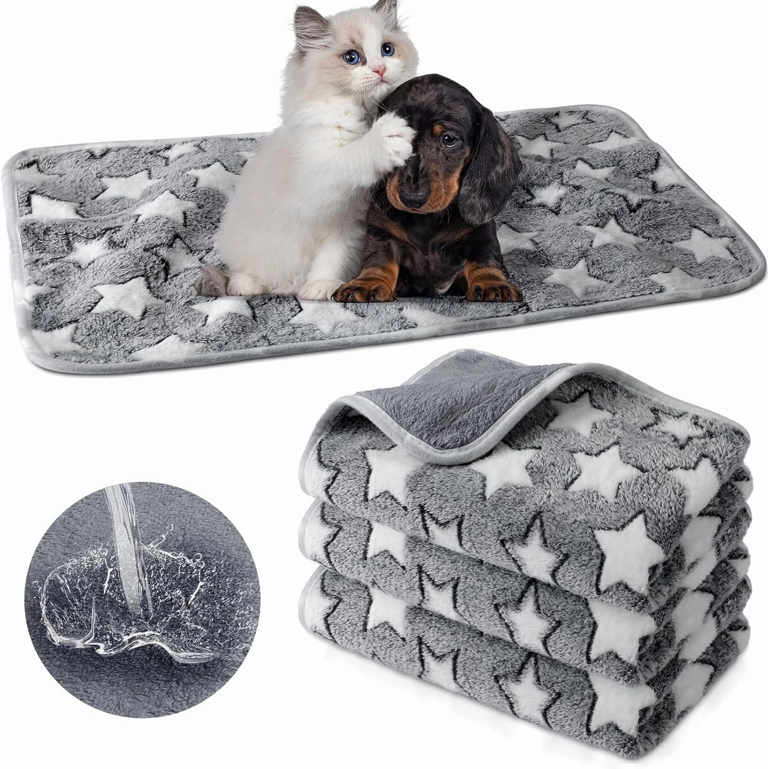 Tranqun 4 Pcs Waterproof Dog Blankets 30 x 21 Inch Washable Puppy Blankets for Small Dog Reusable Pet Pee Pad Soft Reversible Fleece Cat Blanket Sleep Floor Mat for Guinea Pig Cage Liners (Gray)