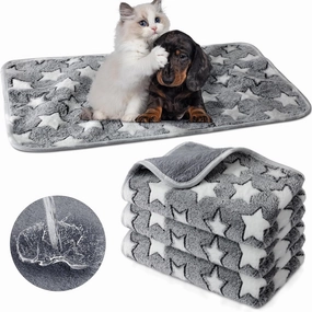 Tranqun 4 Pcs Waterproof Dog Blankets 30 x 21 Inch Washable Puppy Blankets for Small Dog Reusable Pet Pee Pad Soft Reversible Fleece Cat Blanket Sleep Floor Mat for Guinea Pig Cage Liners (Gray)