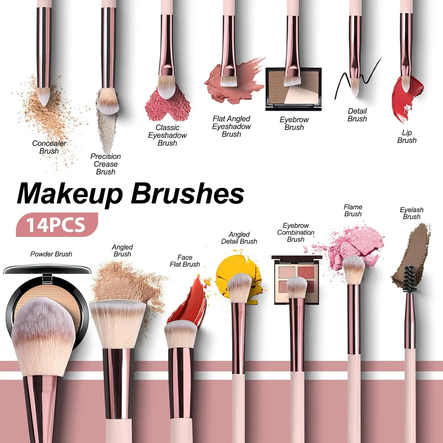 Travel Makeup Brush Set with LED Mirror, Professional and Mini Makeup Brushes Set 14Pcs, Eye Shadows Makeup Set Storage Box (Rose Gold)