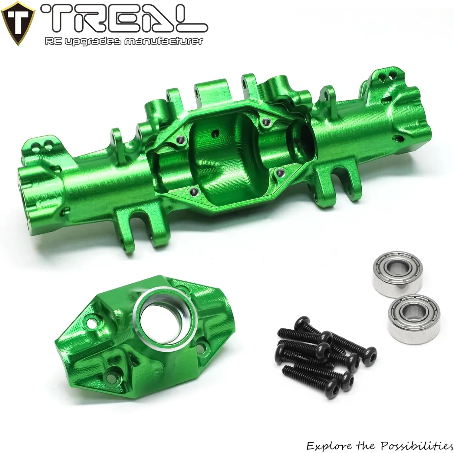 TREAL Mini LMT Front or Rear Axle Housing Aluminum 7075 CNC Billet Machined Upgrades 1/18 Scale(Green)
