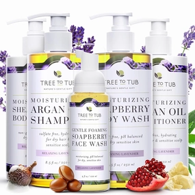Tree to Tub Lavender Shea Butter Body Lotion for Dry Skin & Hydrating Sulfate Free Shampoo and Conditioner Set & Lavender Body Wash & Gentle Moisturizing Face Wash for Sensitive Skin Dry Skin