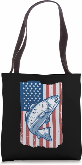 Trout Fishing Freshwater Fish Angler USA Flag Gift Tote Bag