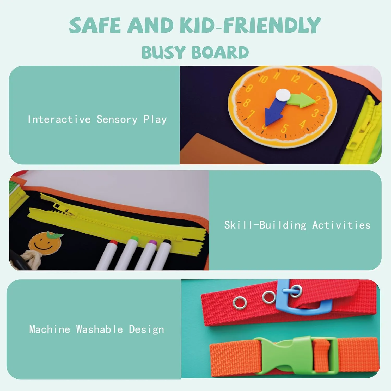 TUNJILOOL Montessori Toys for 3  Year Old Boy & Girl Sensory Toddlers Busy Board Book Learning & Education Toys Birthday Gifts Toddler Travel Activities Fine Motor Skills