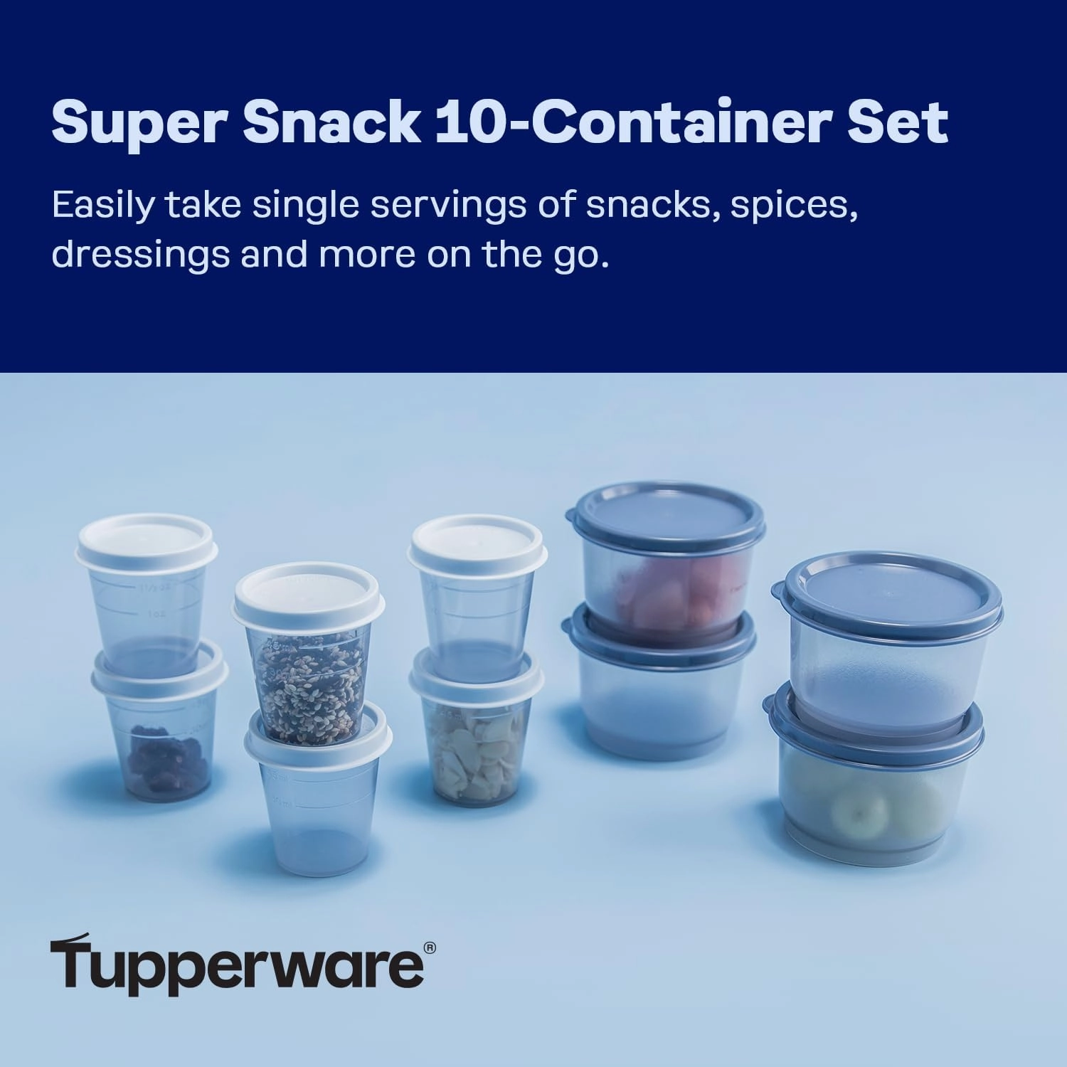 Tupperware Super Snack 10 Container Food Storage Set, Dishwasher Safe and BPA Free (10 Containers, 10 Lids)