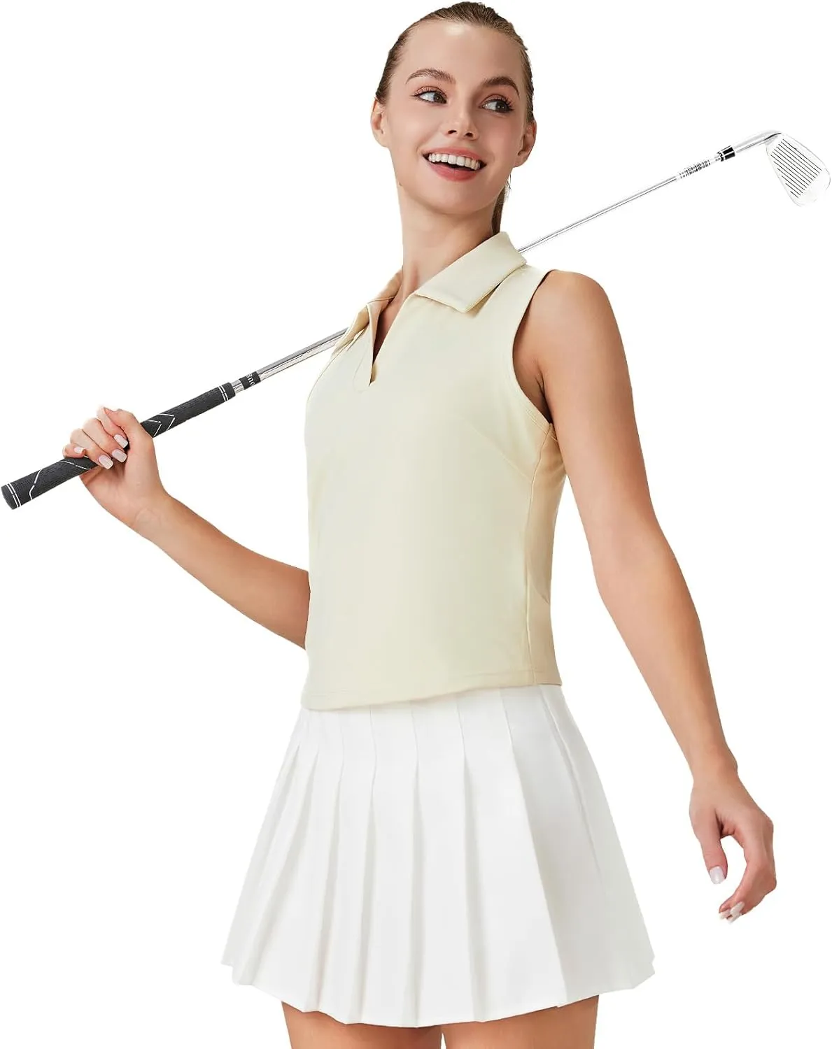 Turnhier Womens Sleeveless Golf Polo Shirts Quick Dry Collared V Neck Tennis Athletic Tank Tops