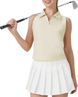 Turnhier Womens Sleeveless Golf Polo Shirts Quick Dry Collared V Neck Tennis Athletic Tank Tops