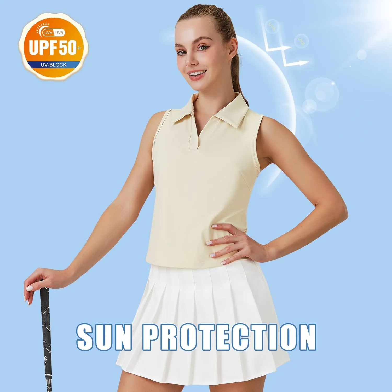 Turnhier Womens Sleeveless Golf Polo Shirts Quick Dry Collared V Neck Tennis Athletic Tank Tops