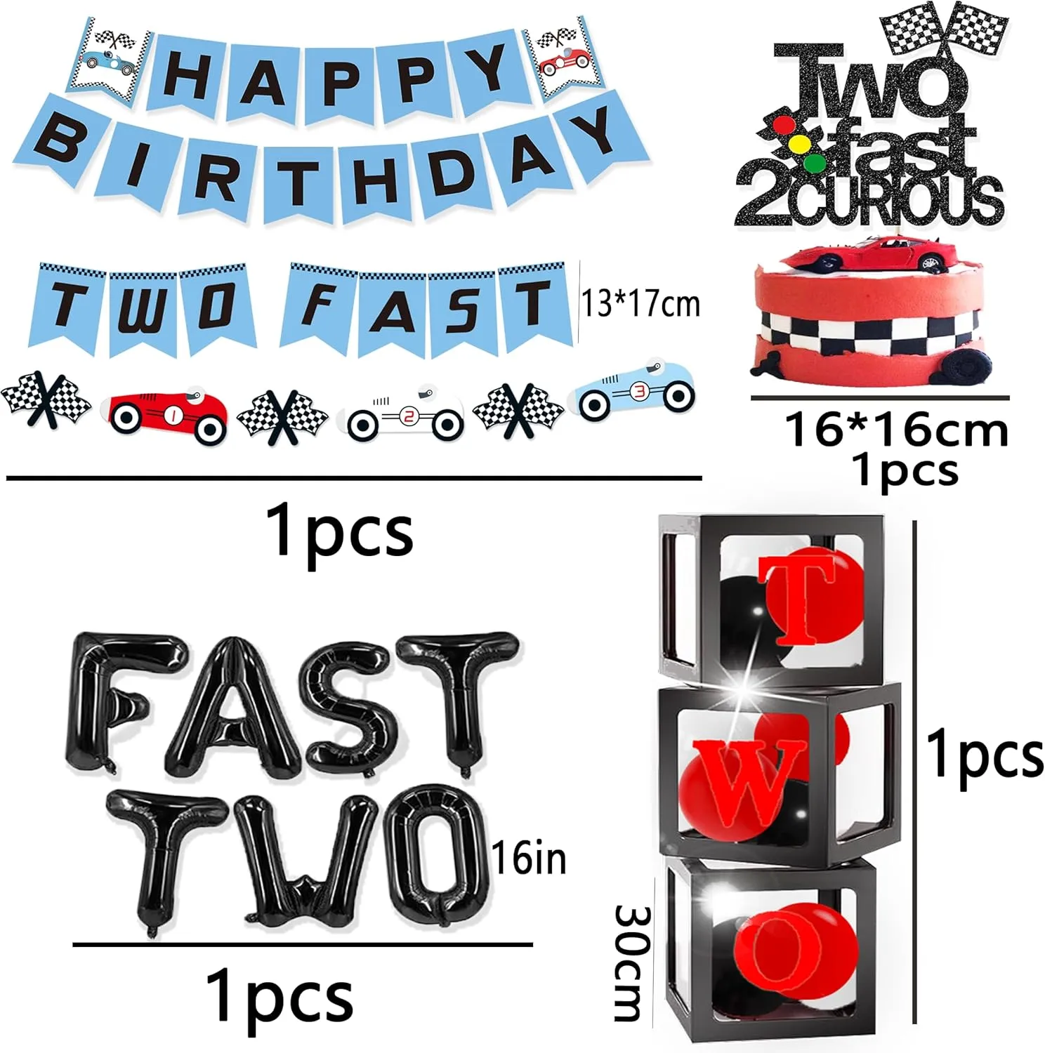 Two Fast 2 Curious Racing 2nd Bday Car Birthday Decor - Racing Themed Party Supplies
