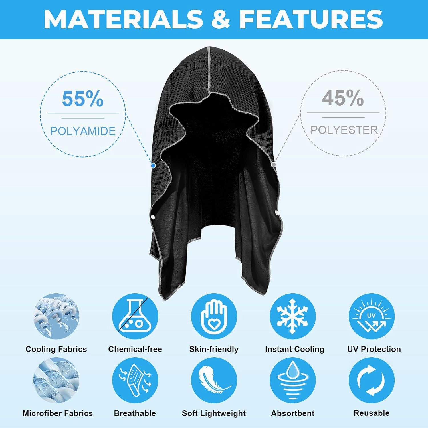 U-pick Cooling Towels Hoodie Towel for Hot Weather, Breathable Neck & Face UPF 50  Sun Protection, Sweat Towel for Travel, Beach, Camping, Cycling, Golf, Outdoor & More, 3 Packs