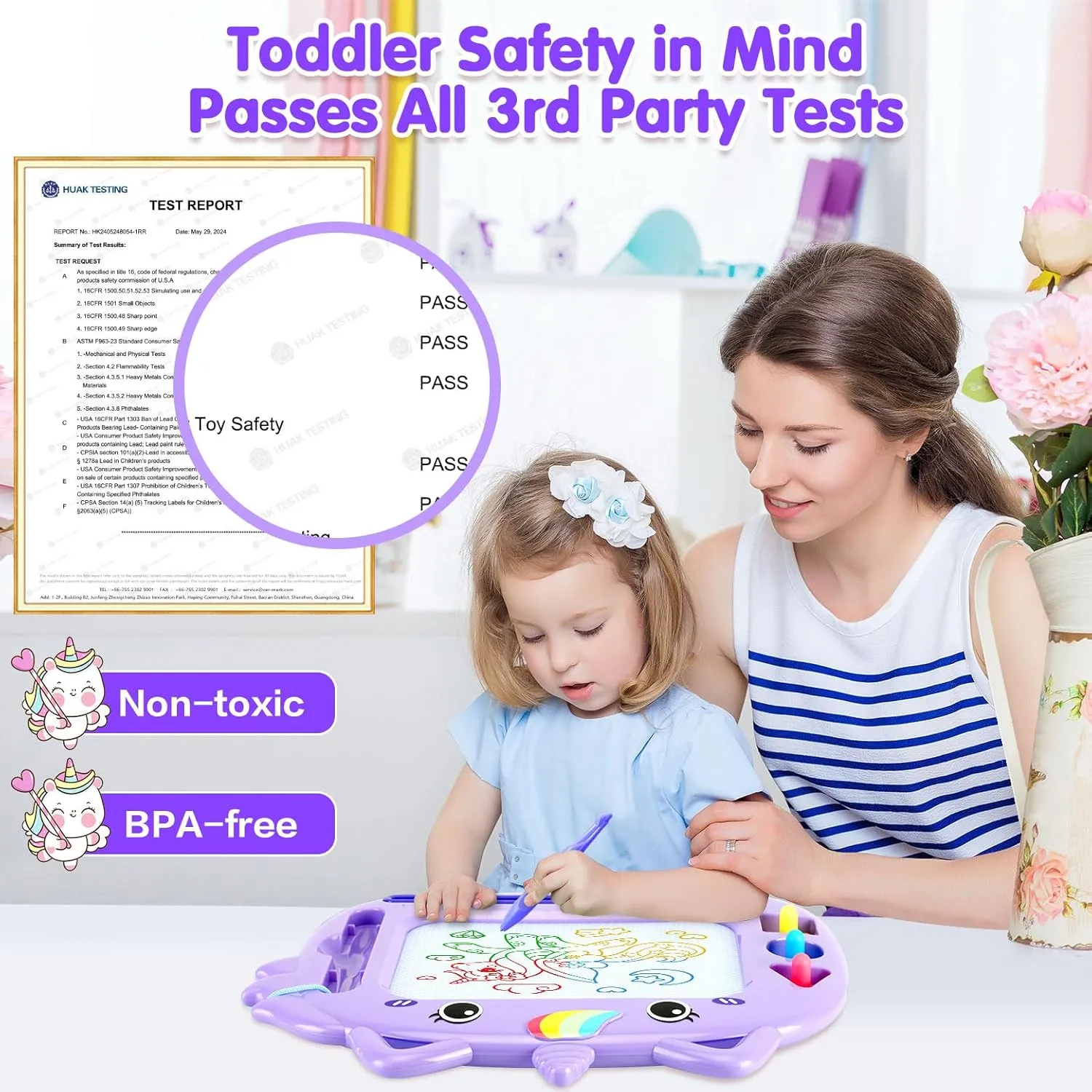 Unicorn Toddler Girl Toys Age 2-3, Magnetic Drawing Board, Portable Magna Kids Doodle Travel Essentials, Mess-Free Etch Sketch, Educational Toy for 2 3 4 Year Old Baby, Christmas Birthday Gifts
