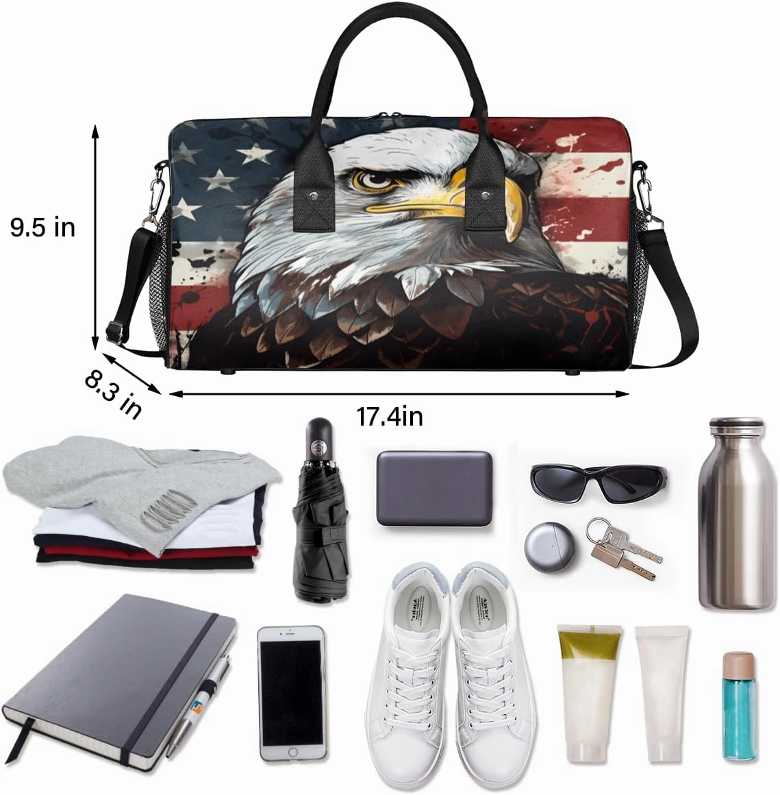 United States USA Flag Travel Duffle Bag for Women Men Foldable Waterproof Weekender Bag Carry on Tote for Overnight Sports Gym American Eagles