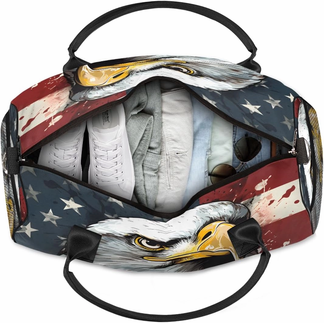 United States USA Flag Travel Duffle Bag for Women Men Foldable Waterproof Weekender Bag Carry on Tote for Overnight Sports Gym American Eagles