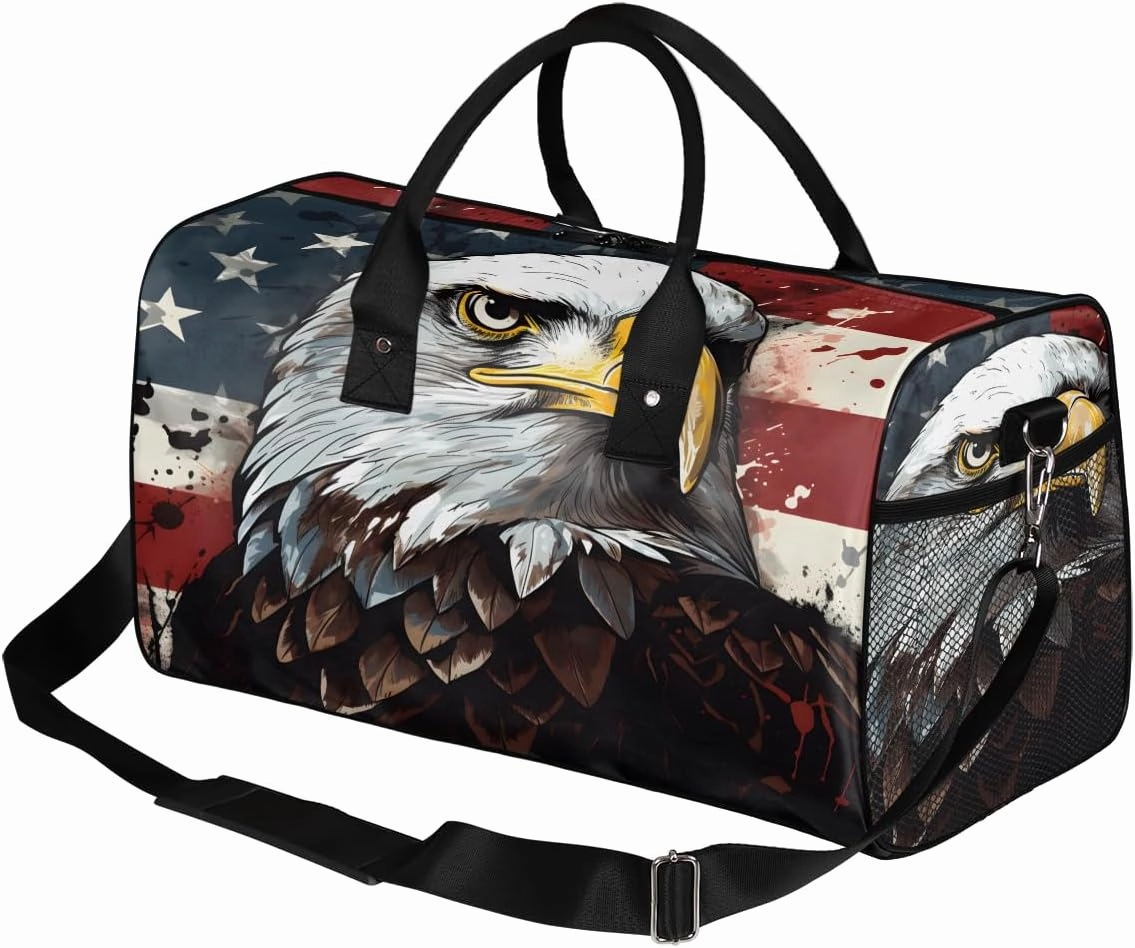 United States USA Flag Travel Duffle Bag for Women Men Foldable Waterproof Weekender Bag Carry on Tote for Overnight Sports Gym American Eagles