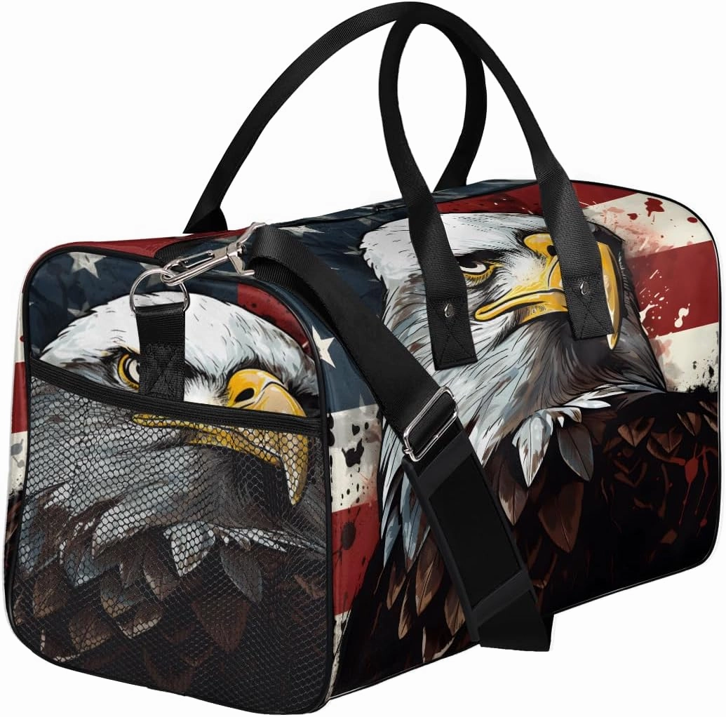 United States USA Flag Travel Duffle Bag for Women Men Foldable Waterproof Weekender Bag Carry on Tote for Overnight Sports Gym American Eagles
