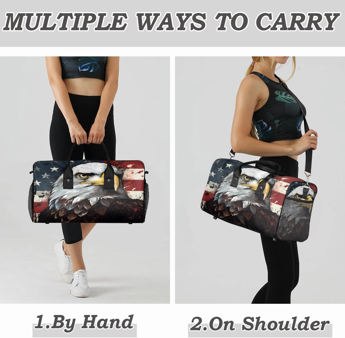 United States USA Flag Travel Duffle Bag for Women Men Foldable Waterproof Weekender Bag Carry on Tote for Overnight Sports Gym American Eagles