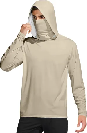 UPF 50  Sun Hoodie for Men with Mask Sun Protection Fishing Hoodie Lightweight Comfy Long Sleeve UV Rash Guard