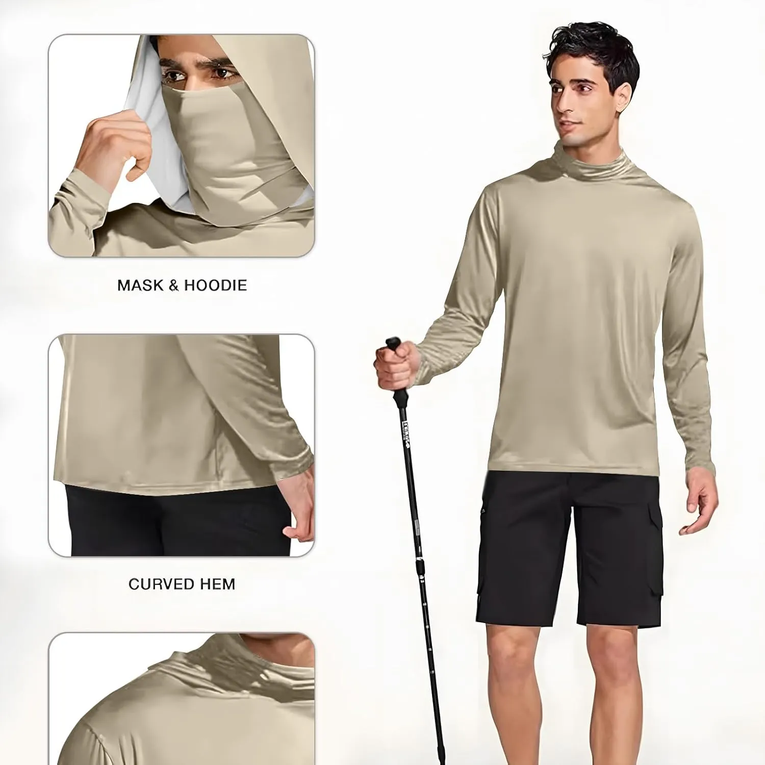 UPF 50  Sun Hoodie for Men with Mask Sun Protection Fishing Hoodie Lightweight Comfy Long Sleeve UV Rash Guard