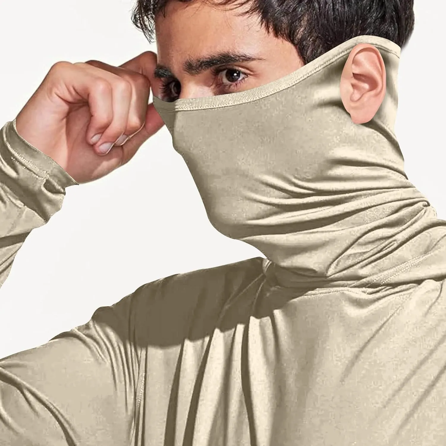 UPF 50  Sun Hoodie for Men with Mask Sun Protection Fishing Hoodie Lightweight Comfy Long Sleeve UV Rash Guard