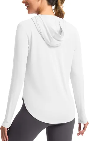 UPF 50  Women's Sun Shirt UV Protection Hoodie Lightweight Breathable Long Sleeve Outdoor Rash Guard Hooded T-Shirt