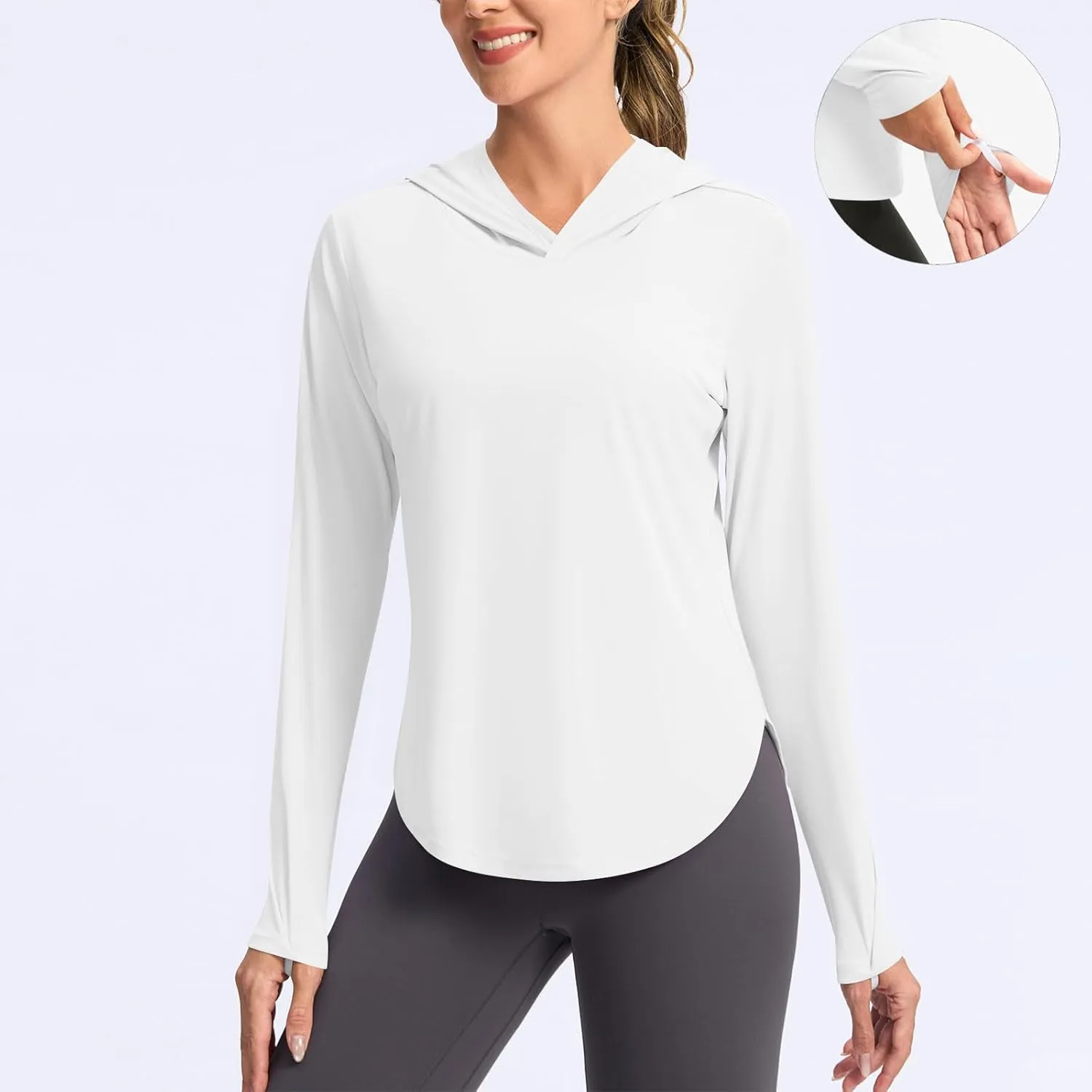UPF 50  Women's Sun Shirt UV Protection Hoodie Lightweight Breathable Long Sleeve Outdoor Rash Guard Hooded T-Shirt