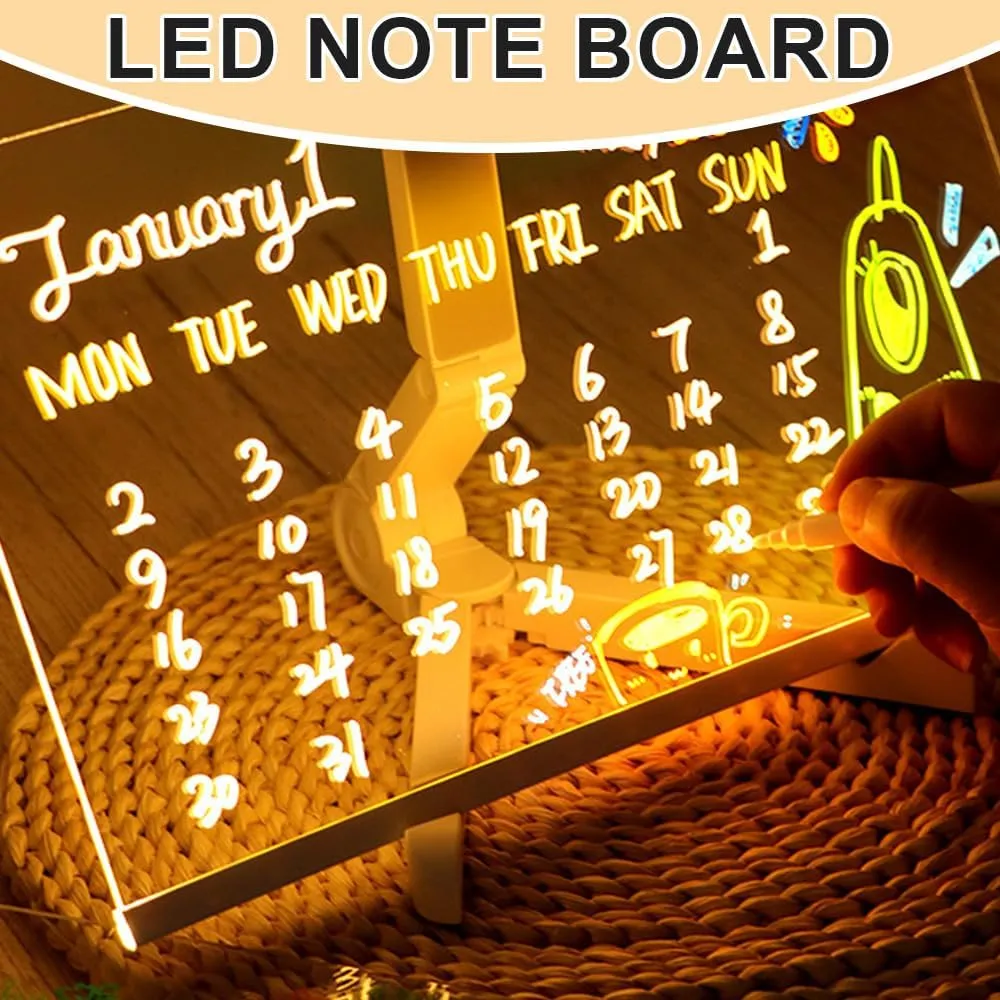 Upgrade LED Note Board with Colors, Light Up Acrylic Message Board Light Up Dry Erase Board with Adjustable Stand and 7 Colors Pen, LED Illuminated Drawing Board for Office School Home (12 * 8in)