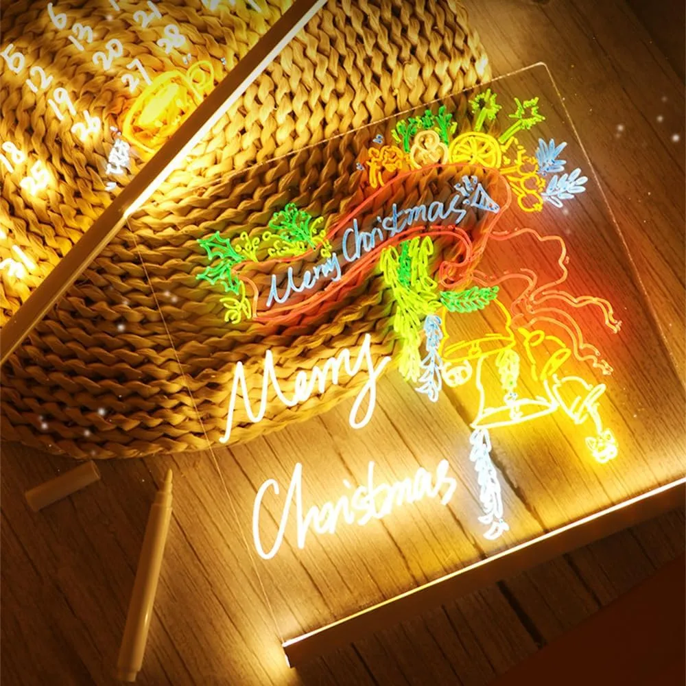 Upgrade LED Note Board with Colors, Light Up Acrylic Message Board Light Up Dry Erase Board with Adjustable Stand and 7 Colors Pen, LED Illuminated Drawing Board for Office School Home (12 * 8in)